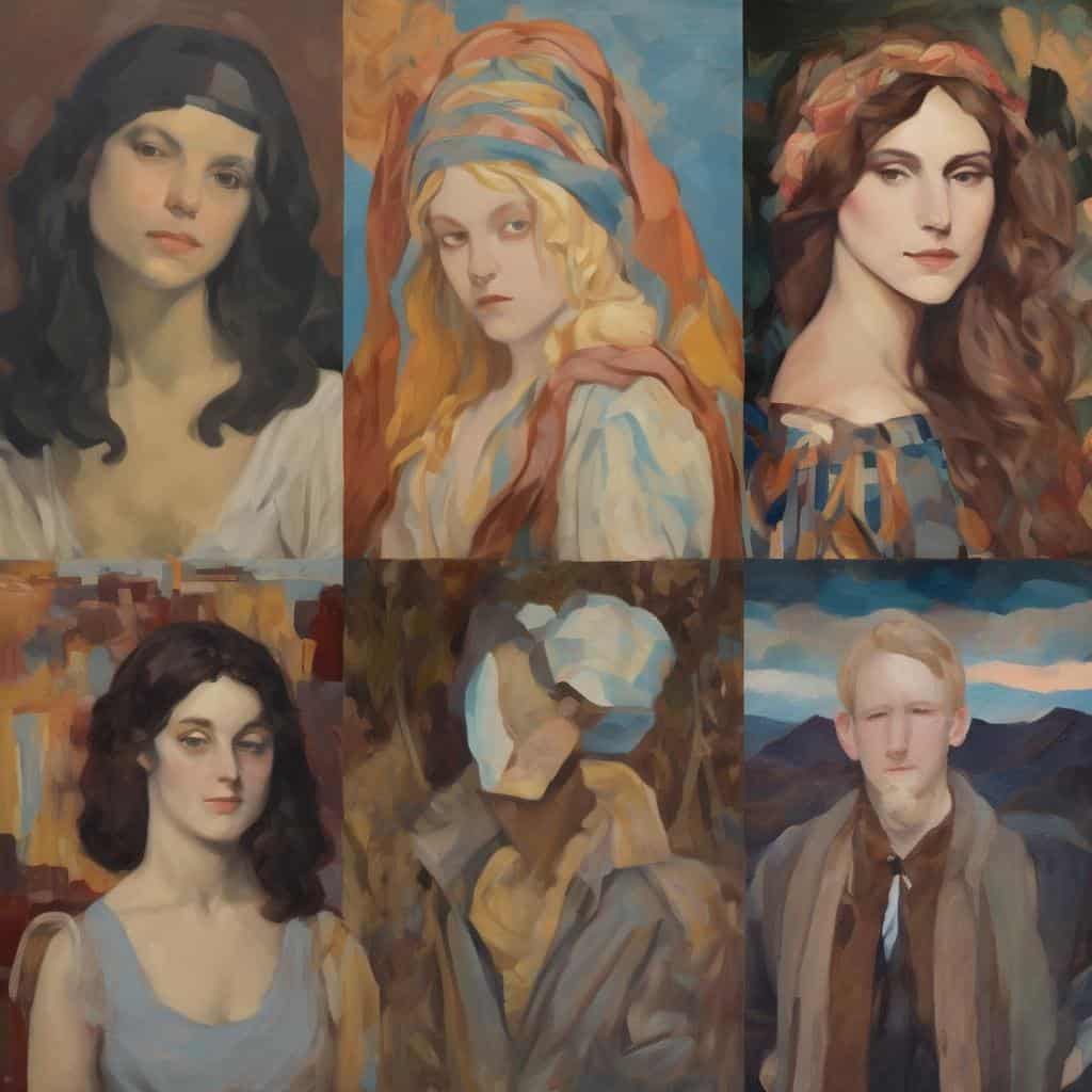 Παραδοσιακές πορτραίτες γυναικών σε ζωγραφική τέχνη, ακούραστη σιωπηλή δύναμη, καλλιτεχνική έκφραση και συμβολική ενέργεια.