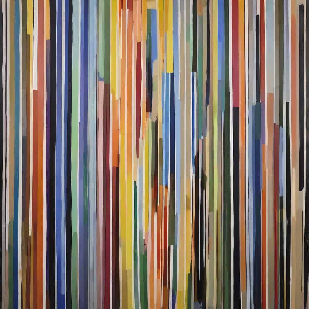 πολυχρωμες κατακόρυφες γραμμές, σύμβολα σιωπηλής δύναμης, καλλιτεχνική αφηρημένη σύνθεση, μοντέρνου σχεδίου, πρωτότυπο έργο τέχνης.